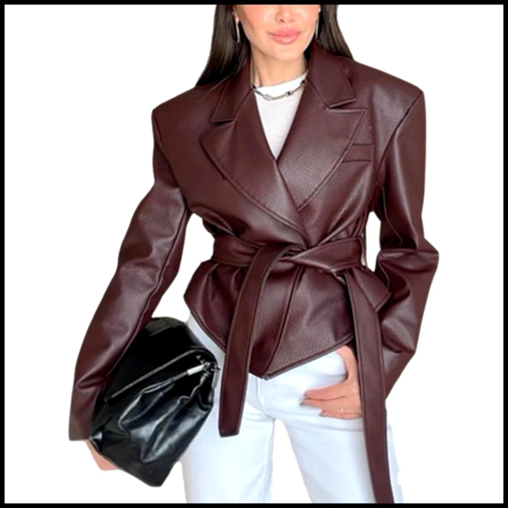 Faux Leather Biker Jacket With Belt, S-Xxl, Vintage Motorcycle Style